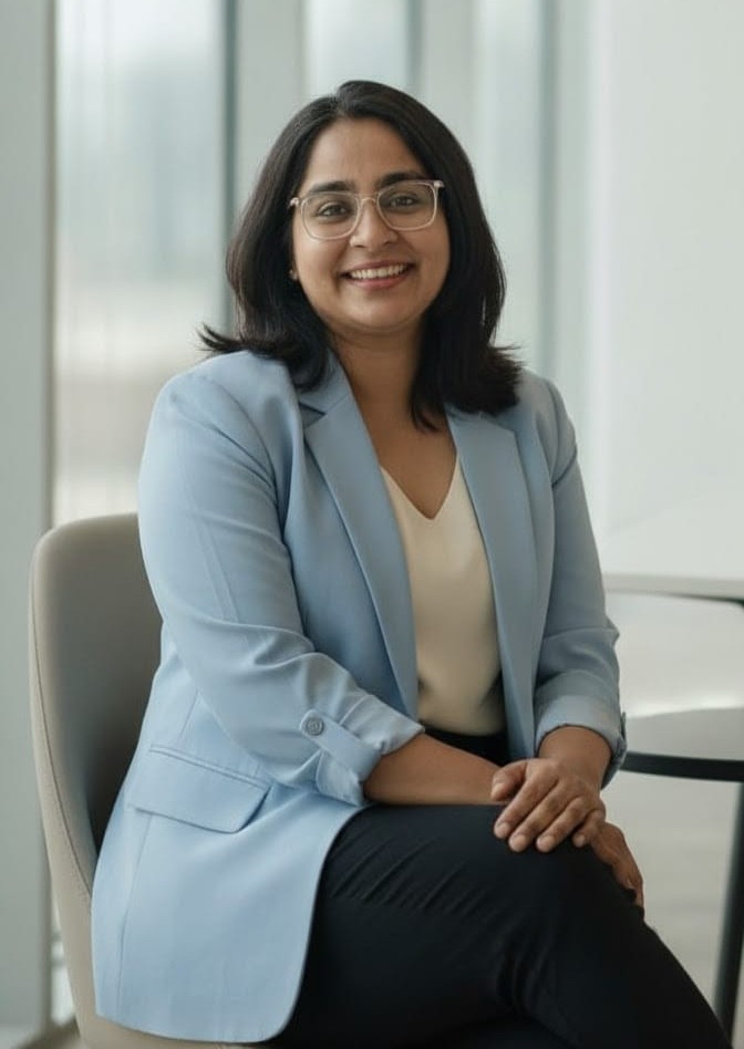 Tritha Mukherjee, holding a reassuring stance